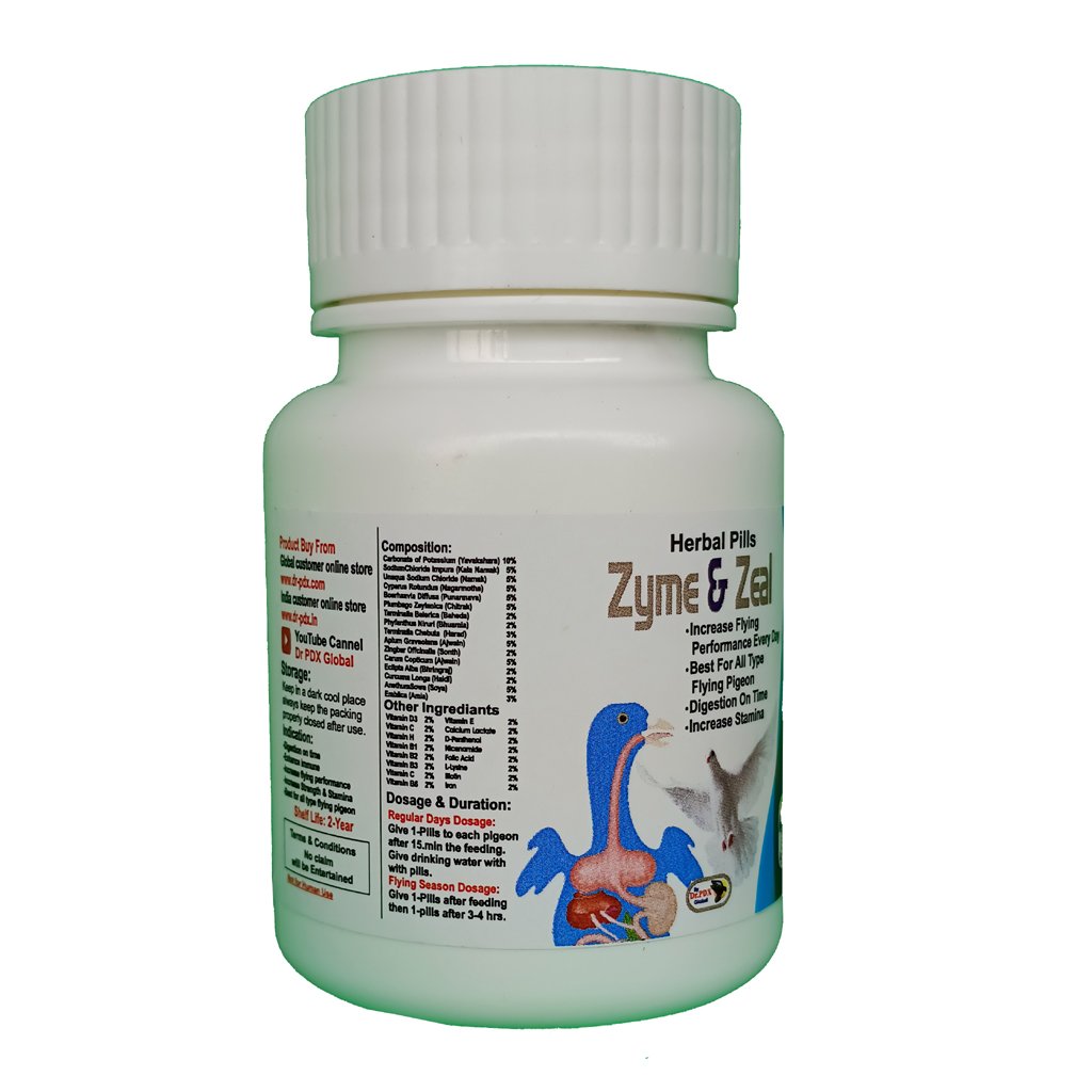 Pigeon Digestion And Flying Herbal Pillsb - Zyme & Zeal 6 Zyme Zeal Back