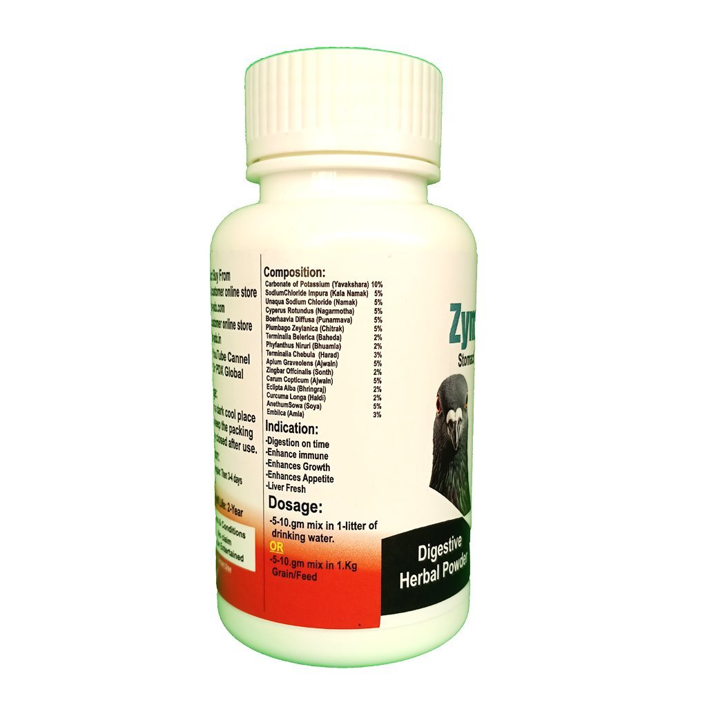 Pigeon Digestion Powder Zyme-On 2in1 Water or Grain Mixable 6 Zyme on Back