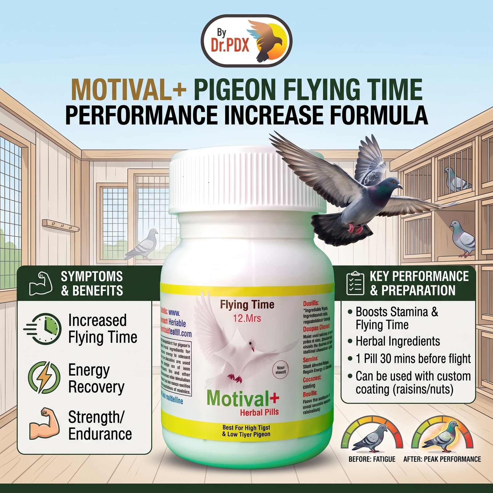 Pigeons Flying Time Ready Formula Motival Plus, Herbal Pill(s) 2 Pigeon Flying Motival Pills Eng