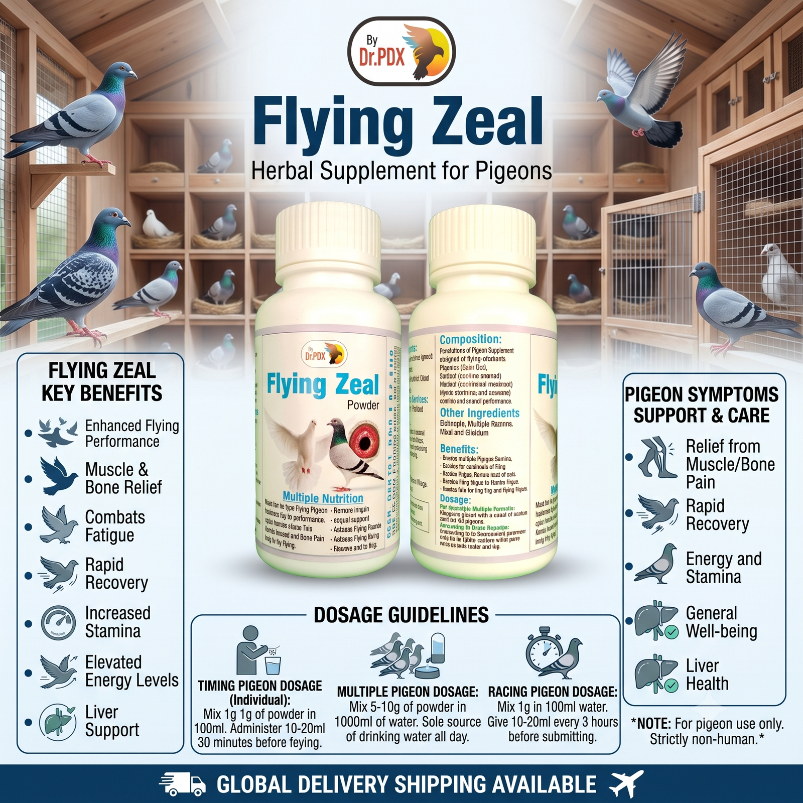 Pigeon Flyng Zeal, Pigeon Flying Performance Increase Powder 2 Pigeon Flying Zeal Powder AI 1024X1024 Eng